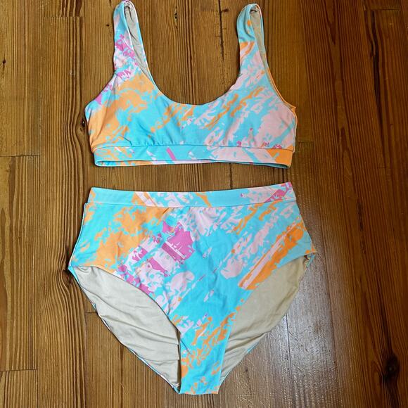 Palms Away pastel high waisted two piece SIZE L - Picture 1 of 5
